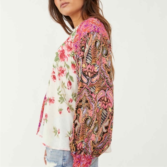 FREE PEOPLE Gemini Vintage Combo Long Sleeve Blouse size Small - Picture 4 of 10